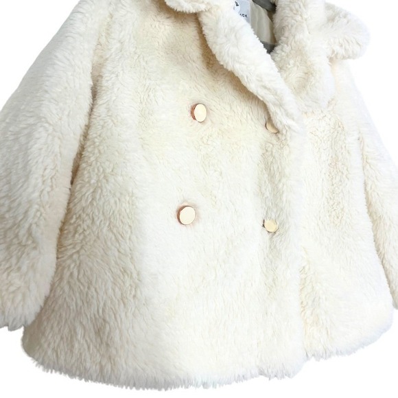 Janie and Jack White Sherpa Teddy Coat Girls 18–24 Months Double Breasted - Picture 4 of 9